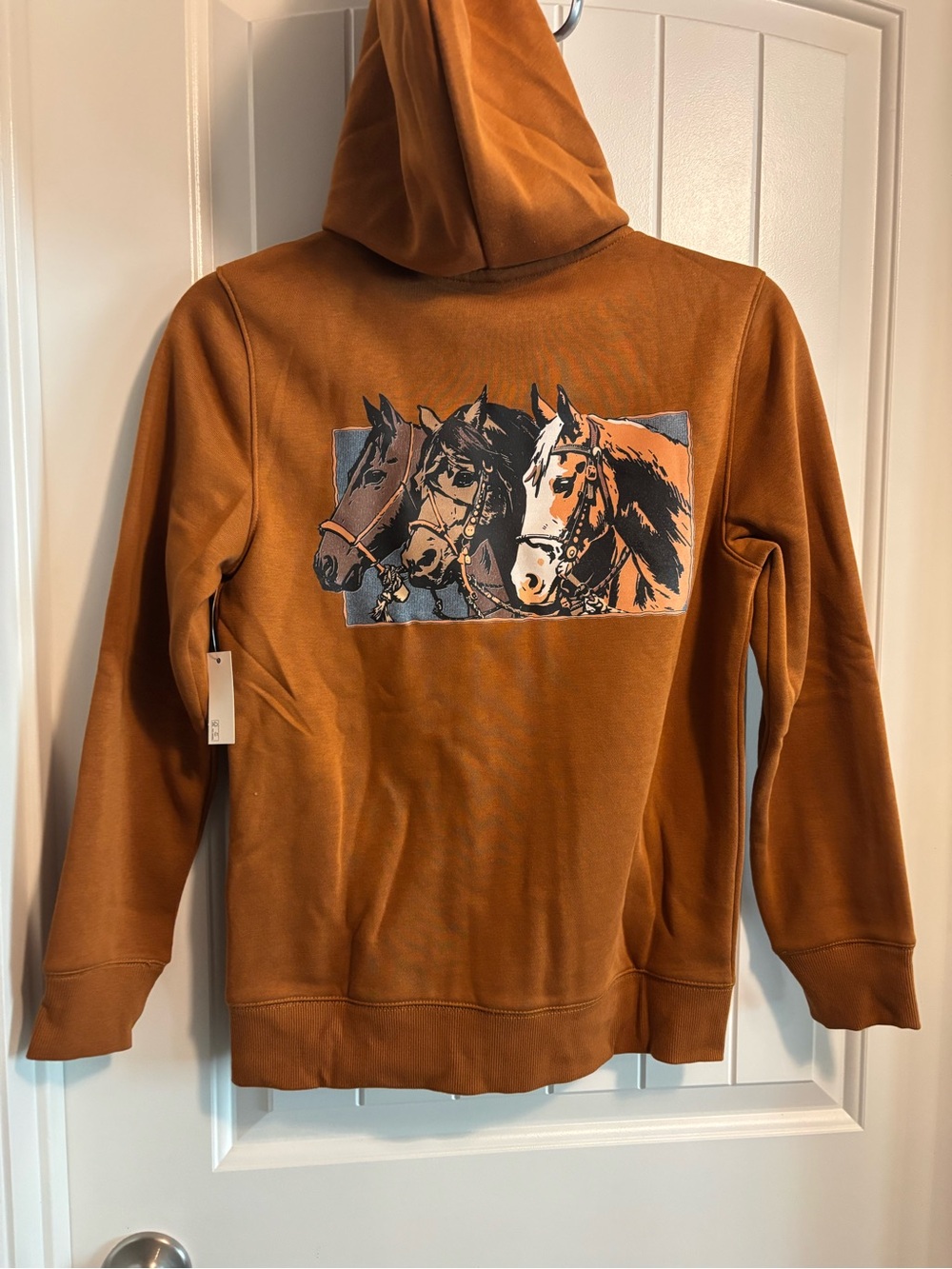 Brown Hooded Kids Zip Hooded Sweatshirt with Horse Graphic